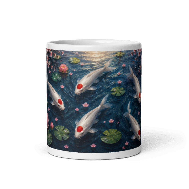 Koi Carp Pond Design Tancho Printed Mug