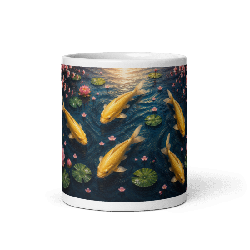 Koi Carp Pond Design Yamabuki Printed Mug